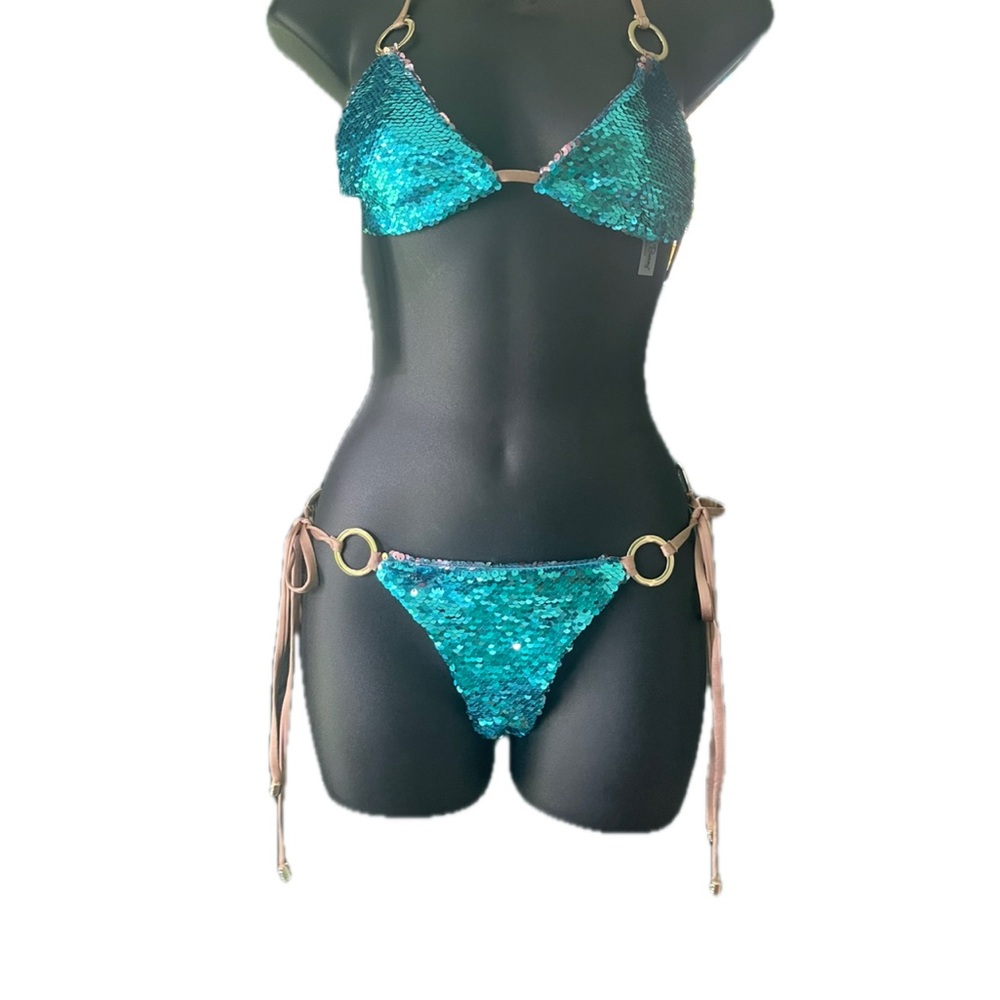 Beach Bunny Siren Song Flip Sequin Turquoise/Pink Bikini Set